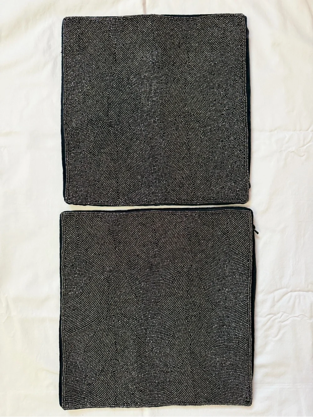 2 Williams Sonoma Black Beaded Pillow Covers 14” x 14” Hand-bided Glass